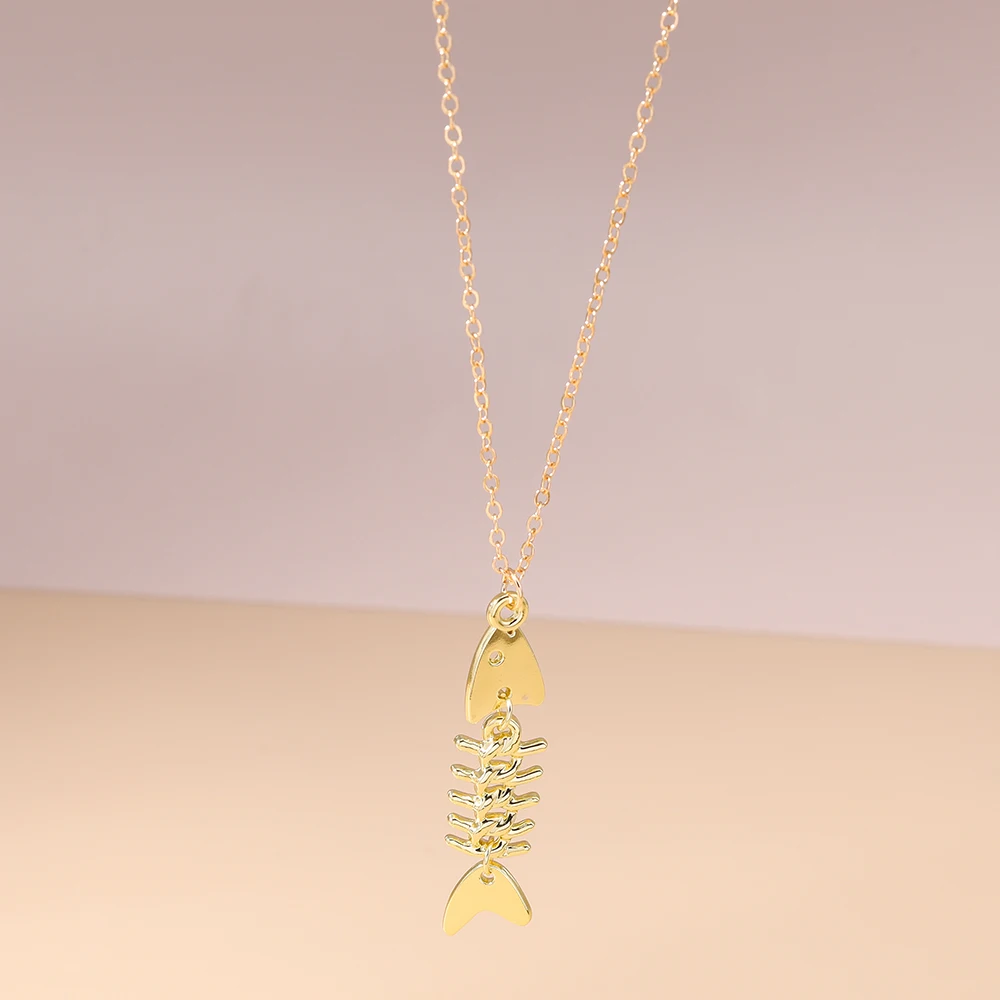 Aihua Neue Personalisierte Edelstahl Fisch Knochen Anhänger Halskette Für Frauen Männer Hip Hop Sommer Strand Urlaub Schmuck Geschenke – Detail 10