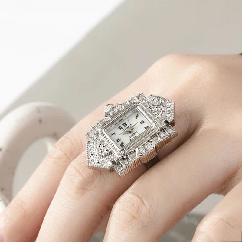 Reloj de anillo Vintage Punk de cuarzo, Anillos de banda ajustables para mujer y hombre, dedo de lujo, Hip-hop, pareja, nueva joyería de bolsillo de Hip Hop