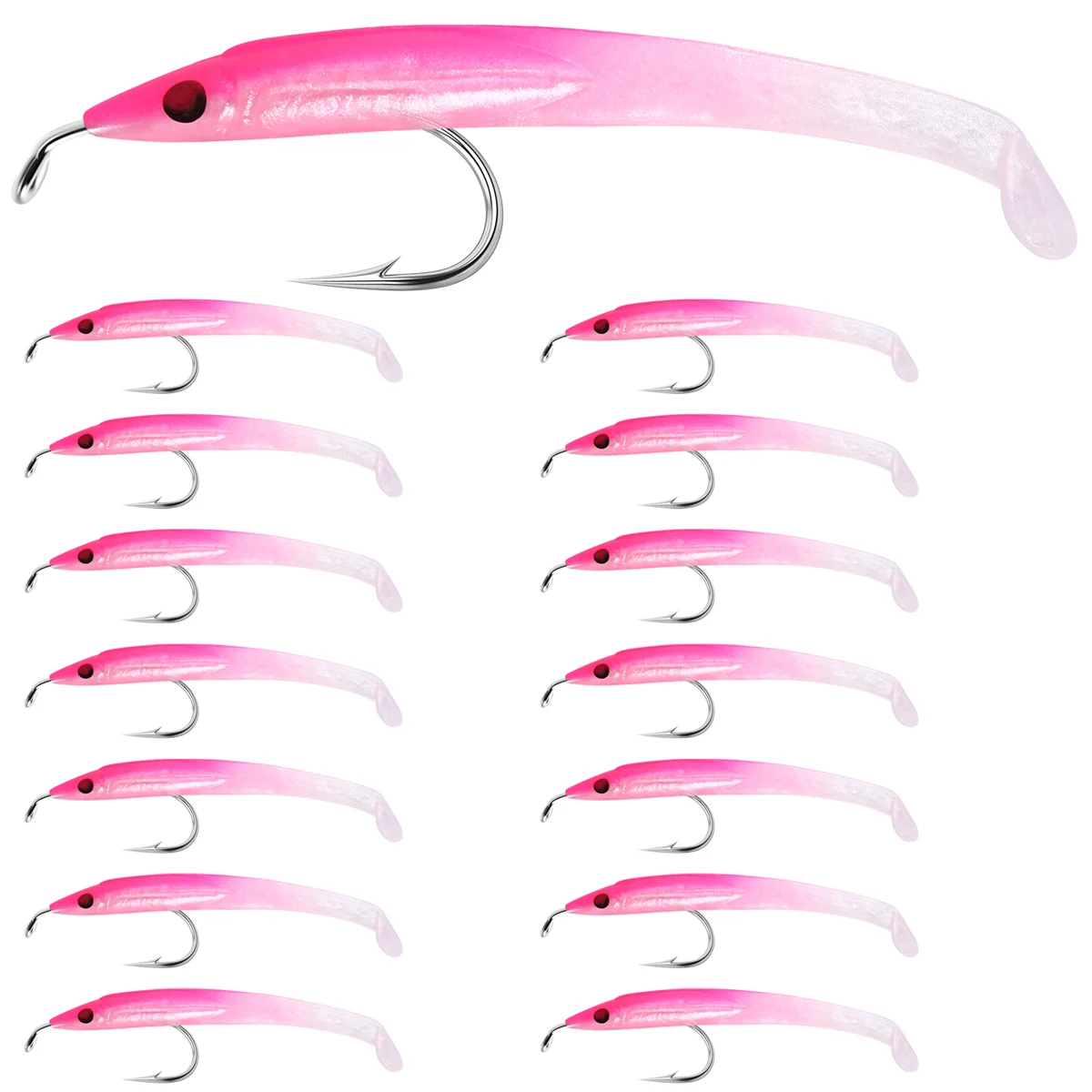 SUNMILE Fake Fishing Lure Sea Fishing Lure Bait with Hook Eel Bionic Bait 5cm/0.6G T Tail Soft Insect Simulation Bait 15Pcs Pink