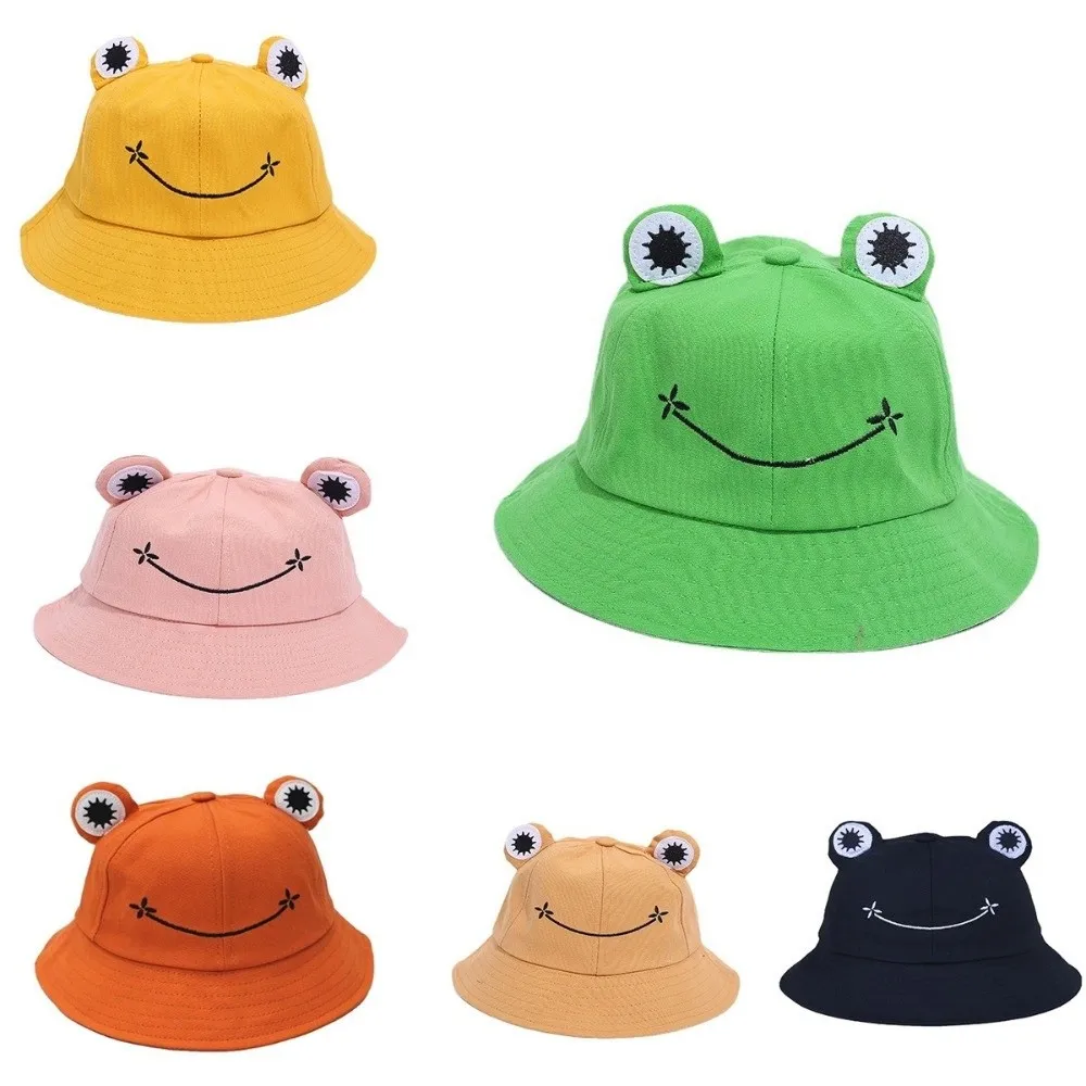 Nuevos sombreros de cubo de rana transpirables para padres e hijos con ojos grandes gorras de protección solar gorras de pesca plegables Unisex
