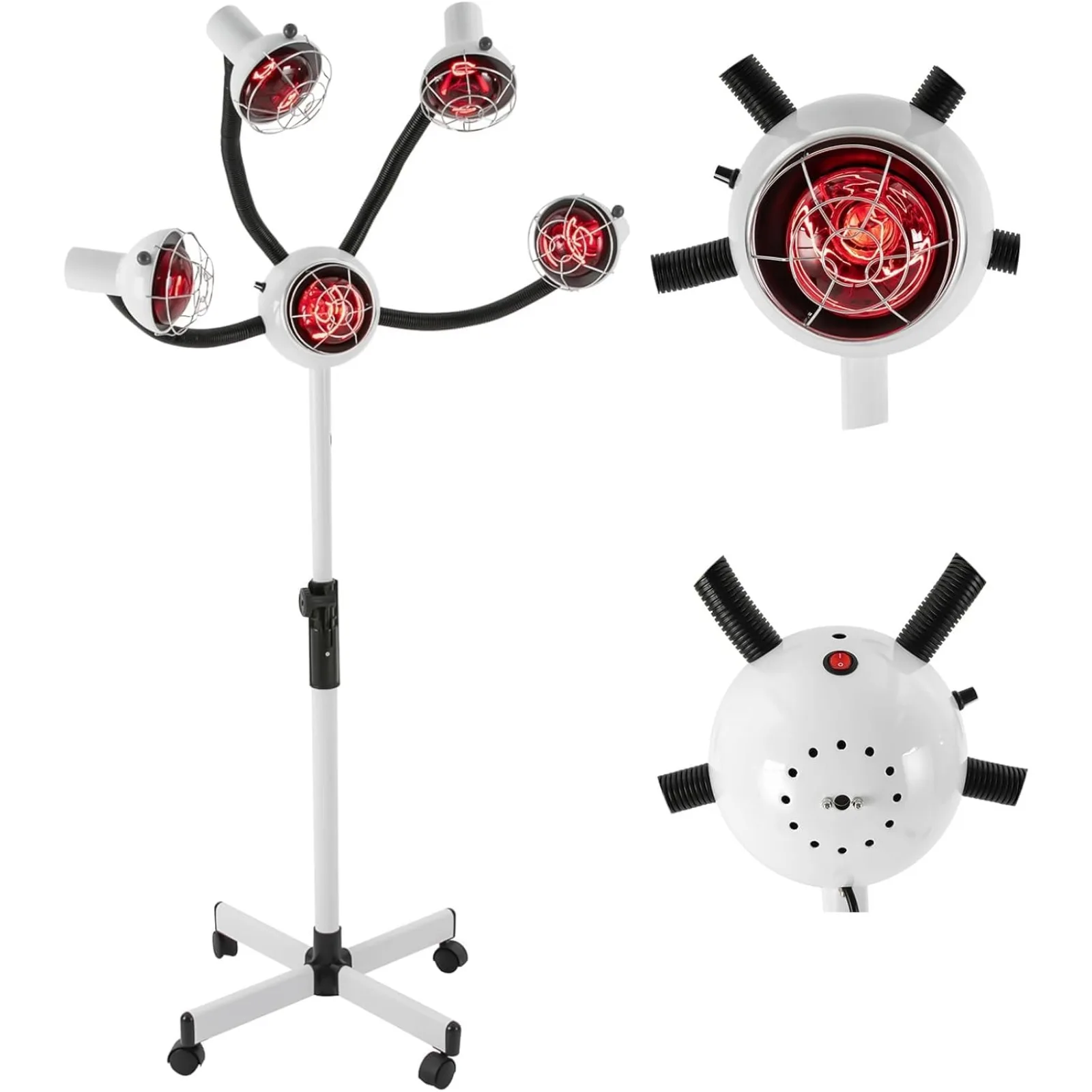 

Инфракрасный процессор для окрашивания волос с 5 нагревательными лампами, фен с гибкими колесами 750 Вт для парикмахера (A3 с крышкой)