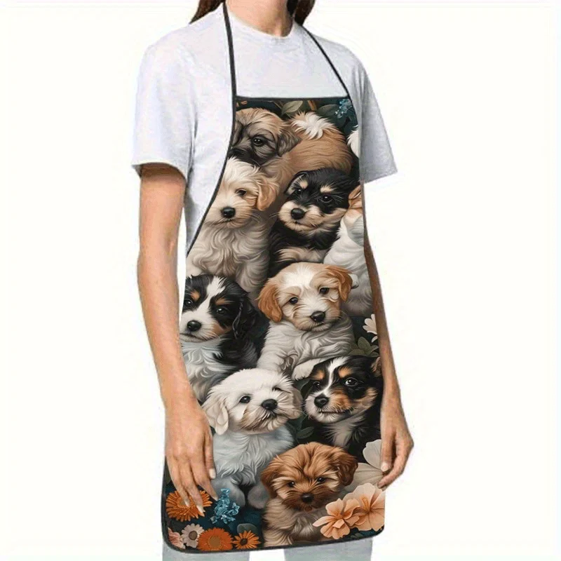 Dog Flower Theme Apron Unisex Home Kitchen Cooking Apron