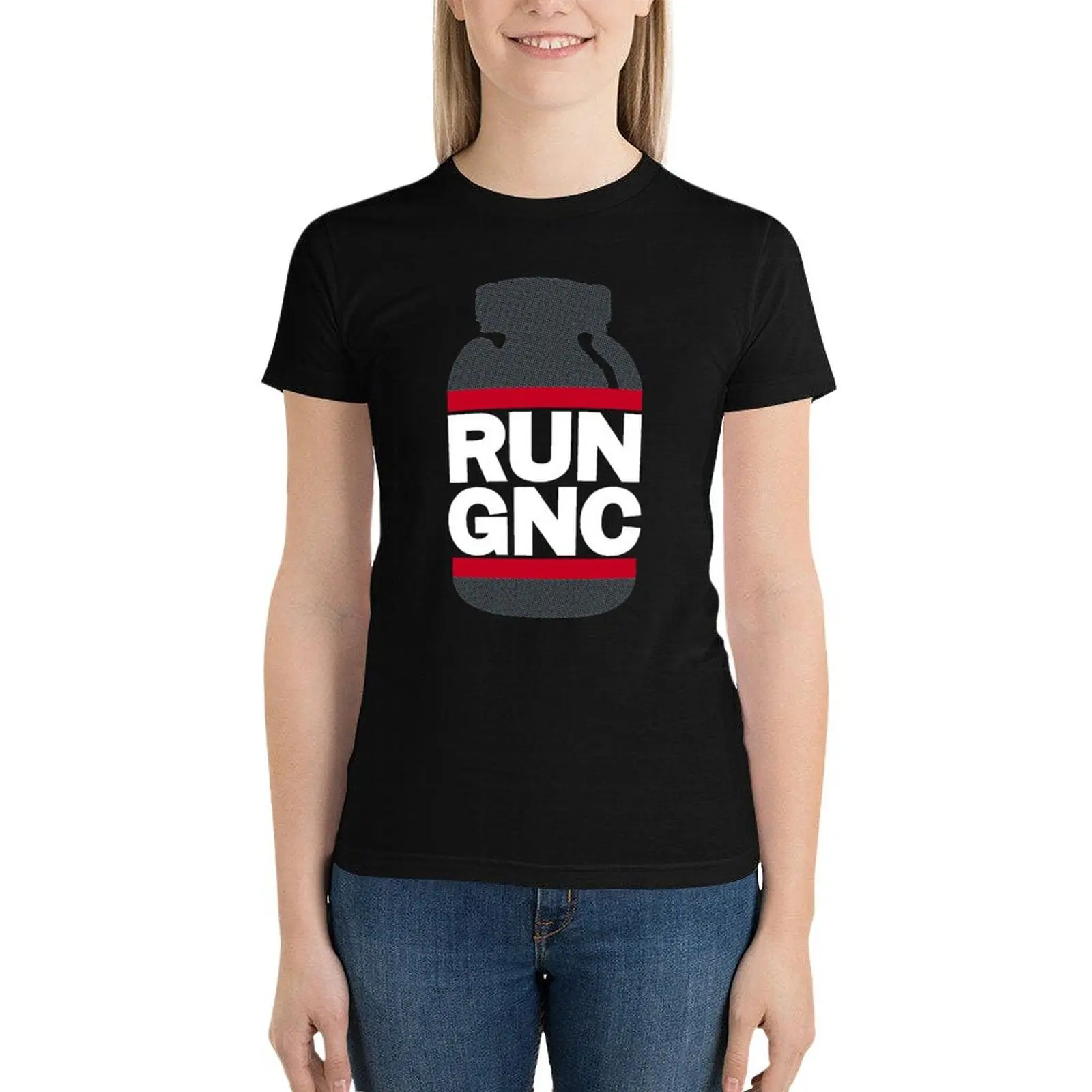 

RUN GNC on Black T-Shirt tops oversized Female clothing funny t shirts for Womens