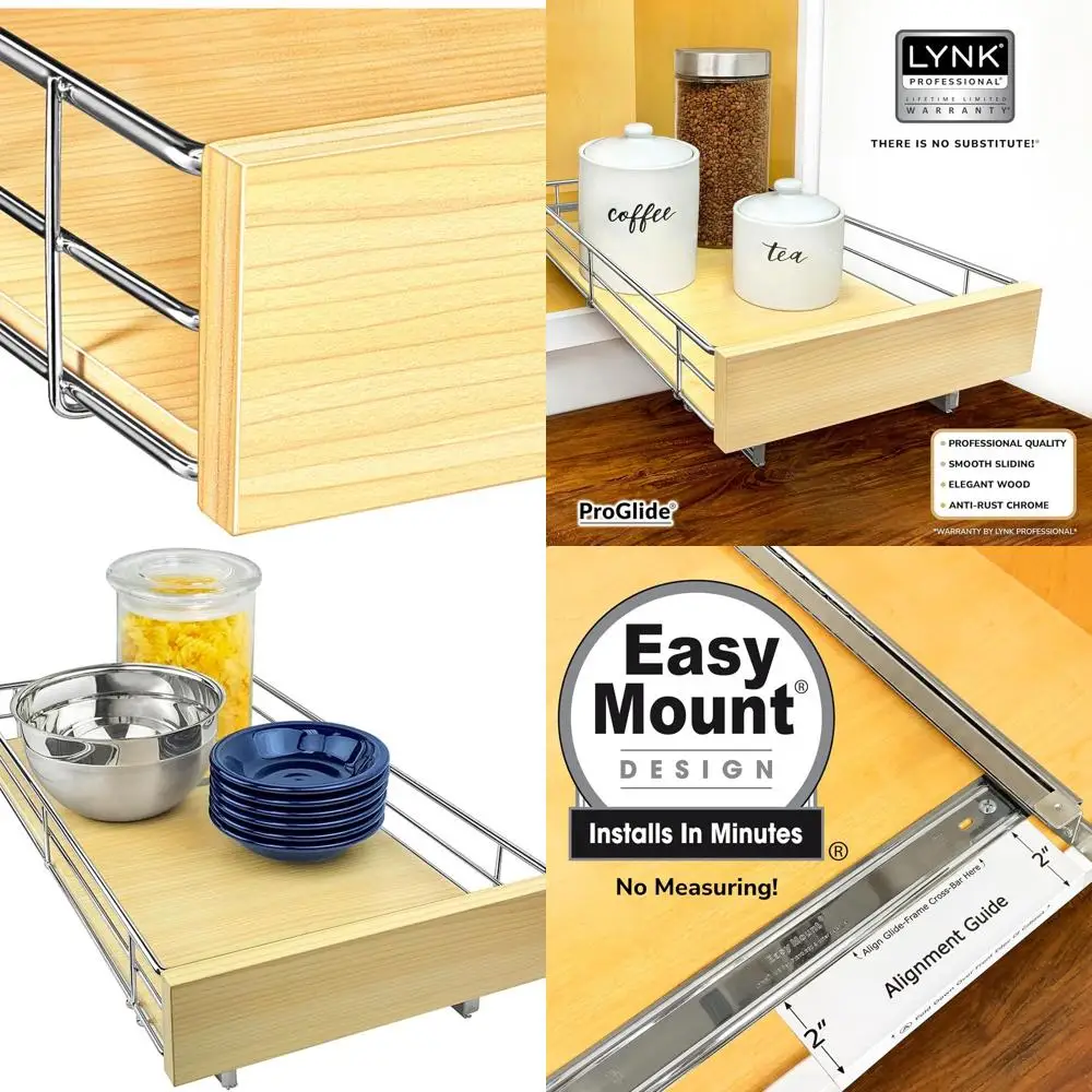 

Kitchen Cabinet Slide-Out Drawer Organizer, 11x21 Wood Chrome, Lifetime Warranty