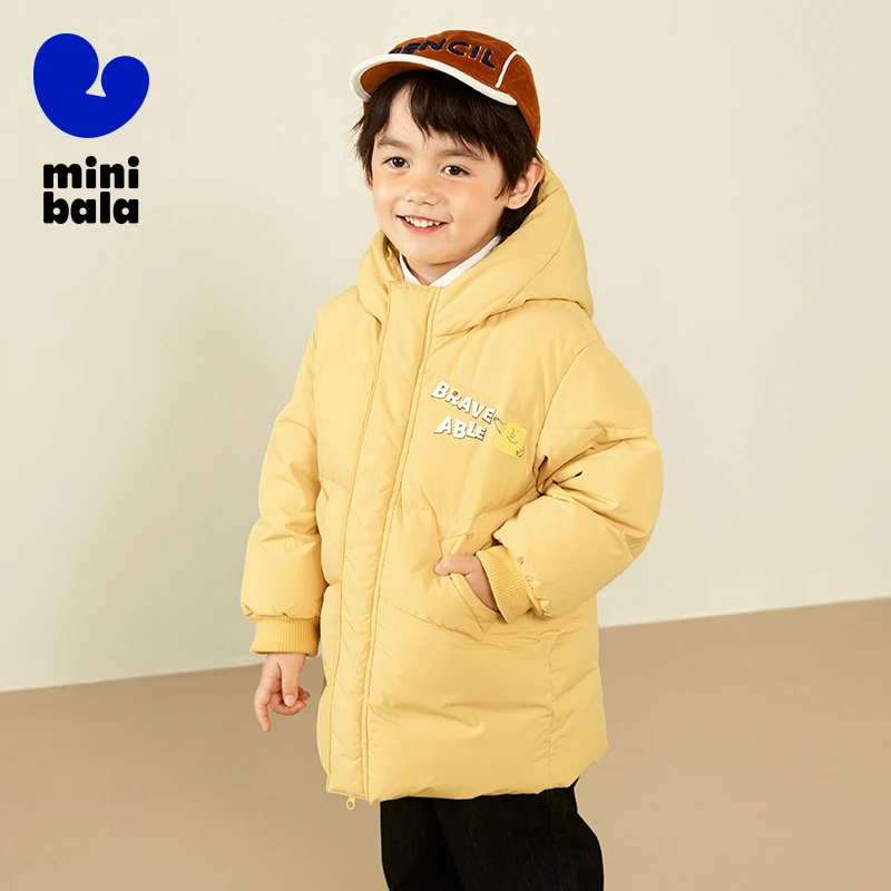 معطف ميني بالا كيدز متوسط الطول للشتاء دافئ ومريح بغطاء للرأس سترة منتفخة