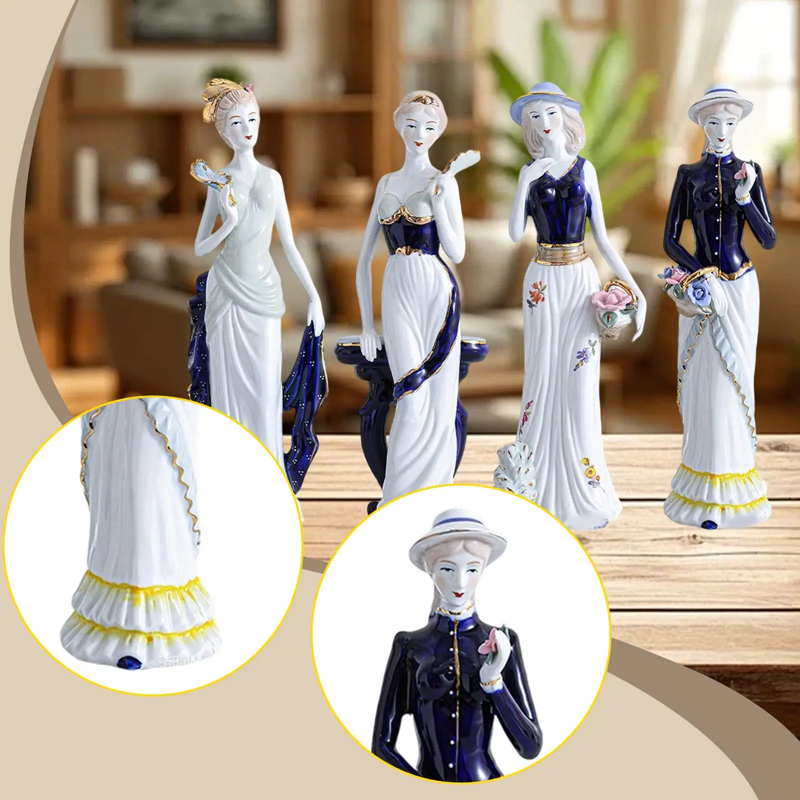 Ceramic Girl Statue Collectible Crafts Lady Figurine Sculpture Ornament for Fireplace Bookshelf Living Room Desk Bedroom view 5