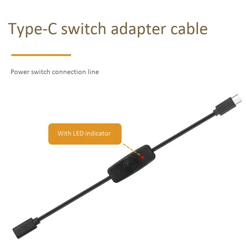 B03B-Power Switch USB Type C with Indicator Light Male to Female USB-C Extension Cable Switch for Raspberry Pi 4B 2 Pcs