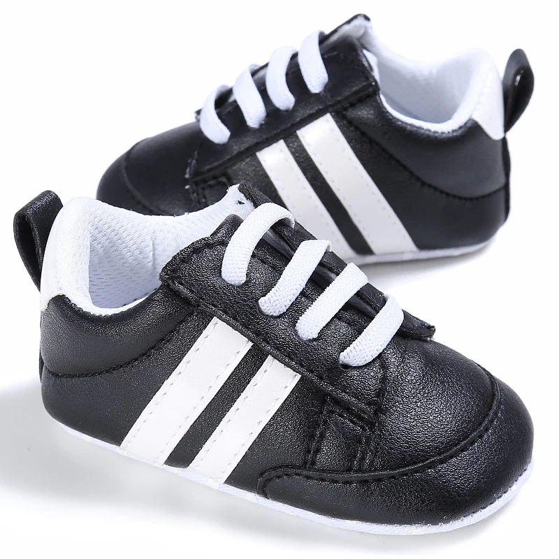 Erste Sportschuhe mit Streifenmuster aus PU-Material für Jungen und Mädchen, geeignet für Babys im Alter von 0 bis 18 Monaten, mit weicher Sohle, bequem und leicht. – Detail 14