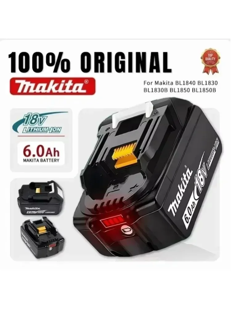 100% Original Makita 18V Akku 6,0 Ah Wiederaufladbares Elektrowerkzeug Makita 18V Akku, Austauschbarer LED-Lithium-Ionen-Akku, BL1860B