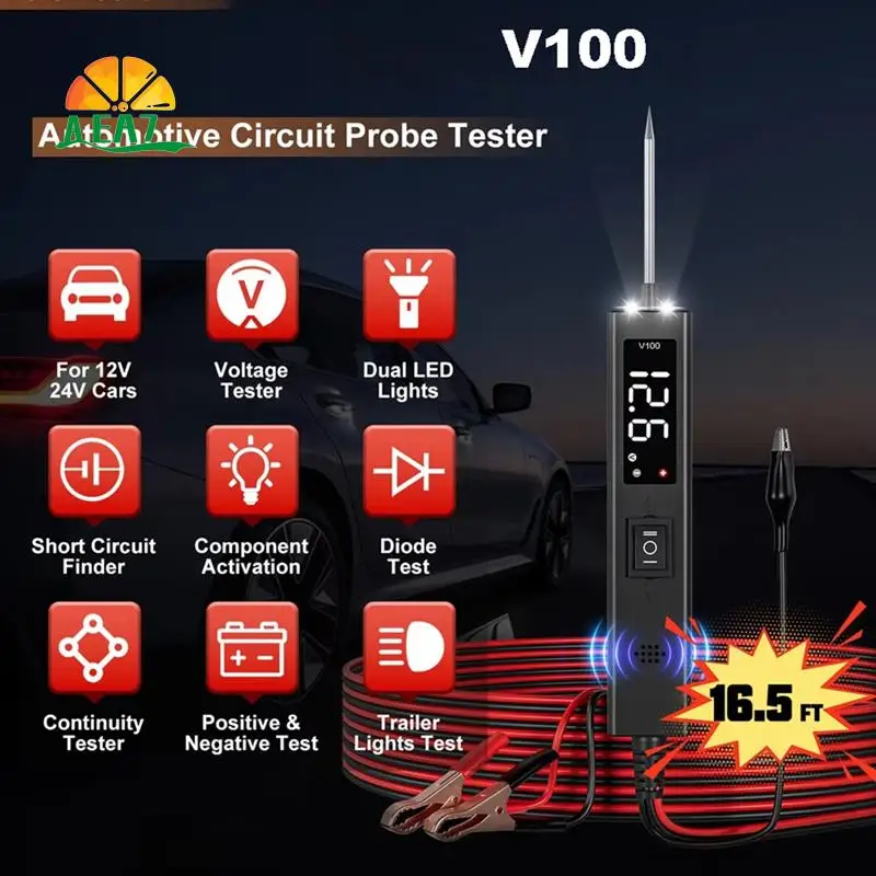 

AEA7-Тестер автомобильных цепей V100 Тестер зонда 12 В 24 В Автомобильный инструмент напряжения Тест непрерывности Активация компонентов Диагностический инструмент