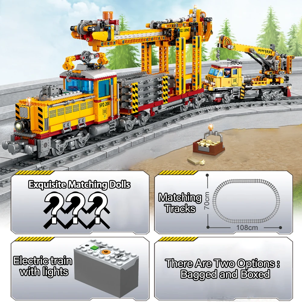 KNEW BUILT Raketen-Bausteinspielzeug für technischen Zug – elektrisches U-Bahn-Fahrzeug, Lichter, Schiene im Lieferumfang enthalten, dekorative Geschenke für Jungen – Detail 2