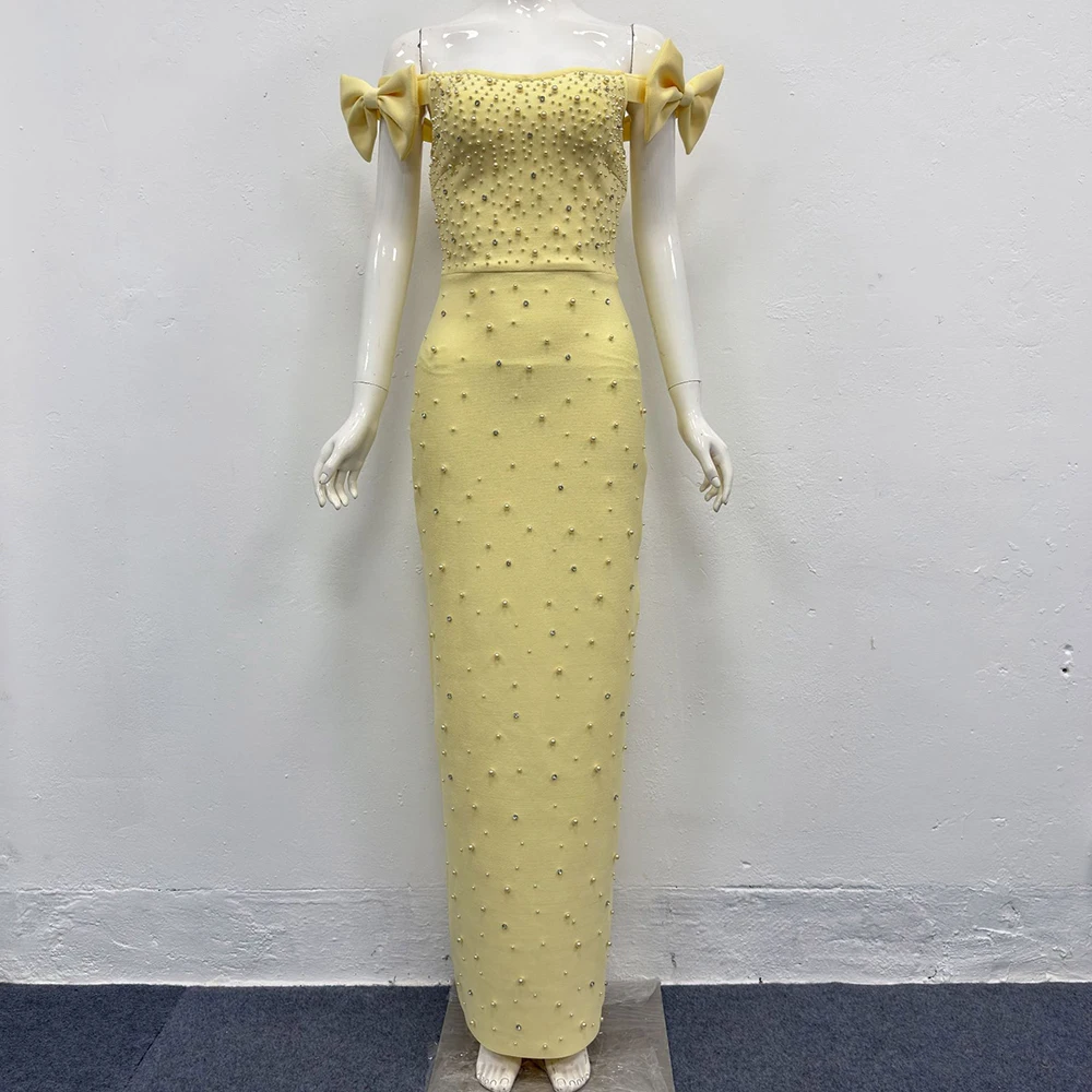 Europese en Amerikaanse strapless bandage-avondjurk met strikdetail, dames high-end jurk