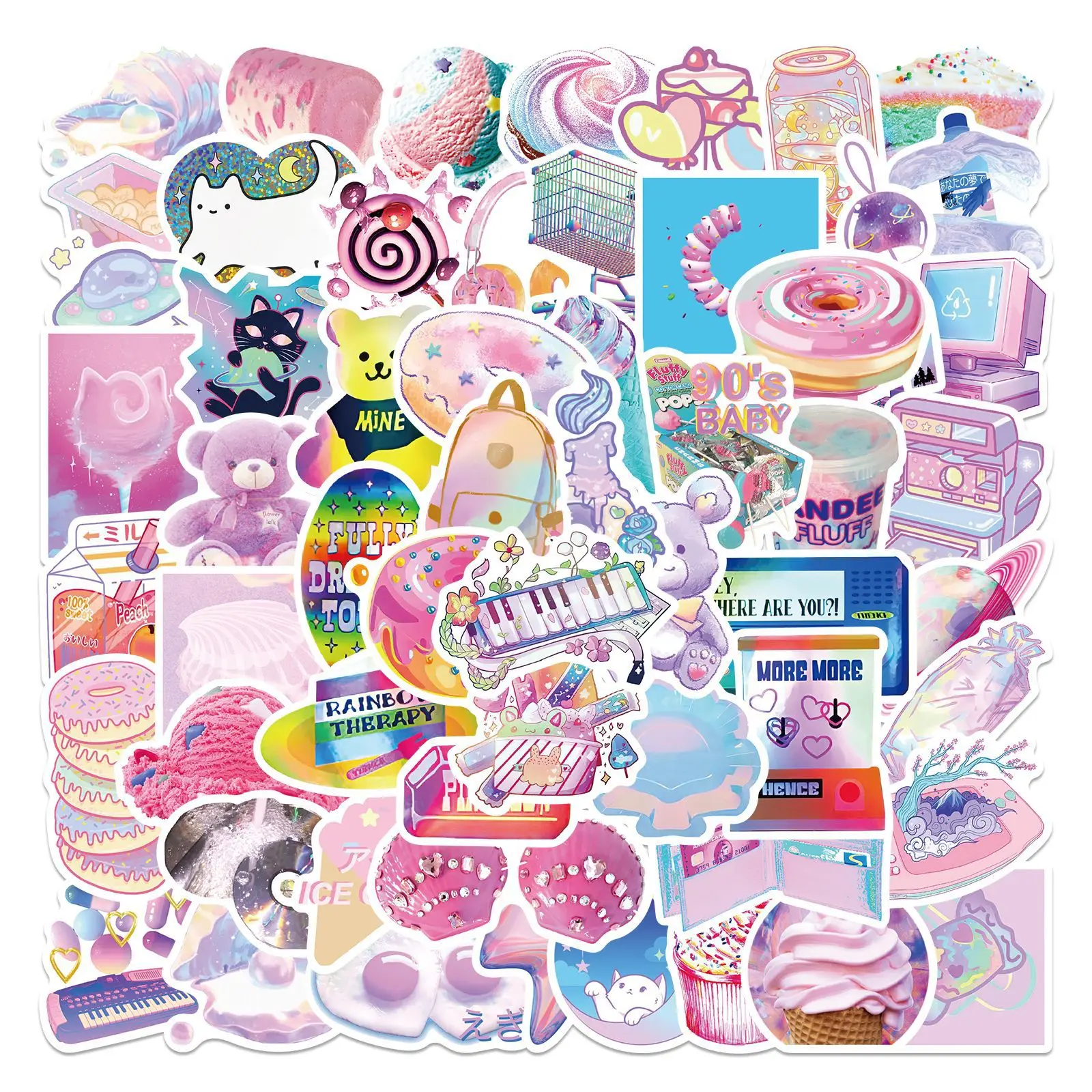 10/30/60pcs Laser Korean Cute Bear Graffiti Stickers Kawaii Animal Suitcase Laptop Diy Waterproof  Decal Stickers Toys For Girls