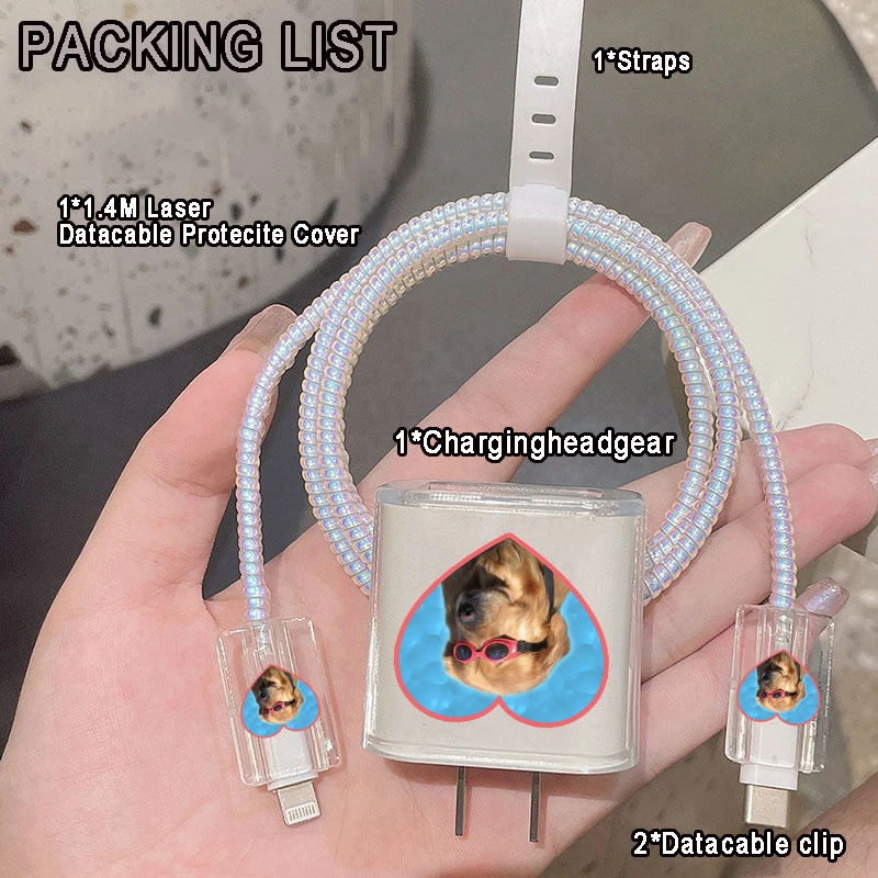 Fun Cute Pet Dog Meme Heart Protection Case for IPhone 15 14 13 Pro Max 18/20W Charger&Charging Protector Data Wire Winder