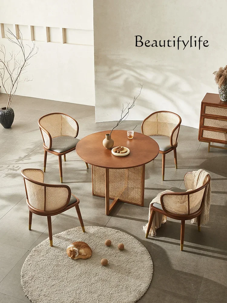 

Nordic Rattan Solid Wood Dining Table Household Restaurant round Dining Table