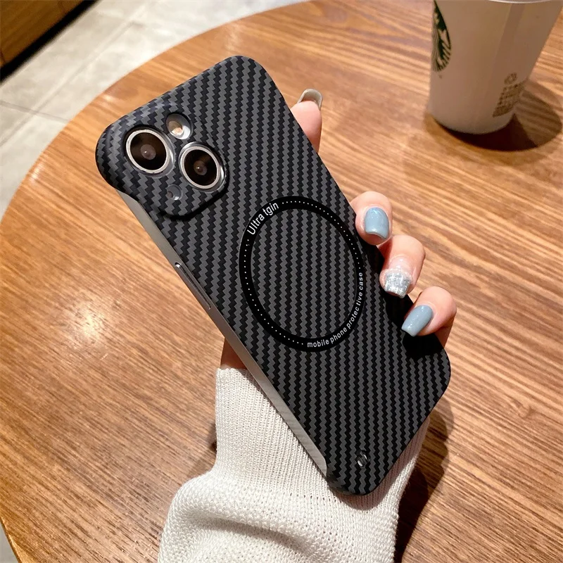 Ultra Thin Carbon Fiber Magnetic Case for iPhone 18 Pro Max 17 Air 16 15 14 13 11 12 For Magsafe Charging Frameless Hard Cover