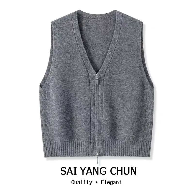 

Женский шерстяной жилет на молнии свободного кроя, повседневная верхняя одежда с V-образным вырезом, осенне-зимний модный тренд