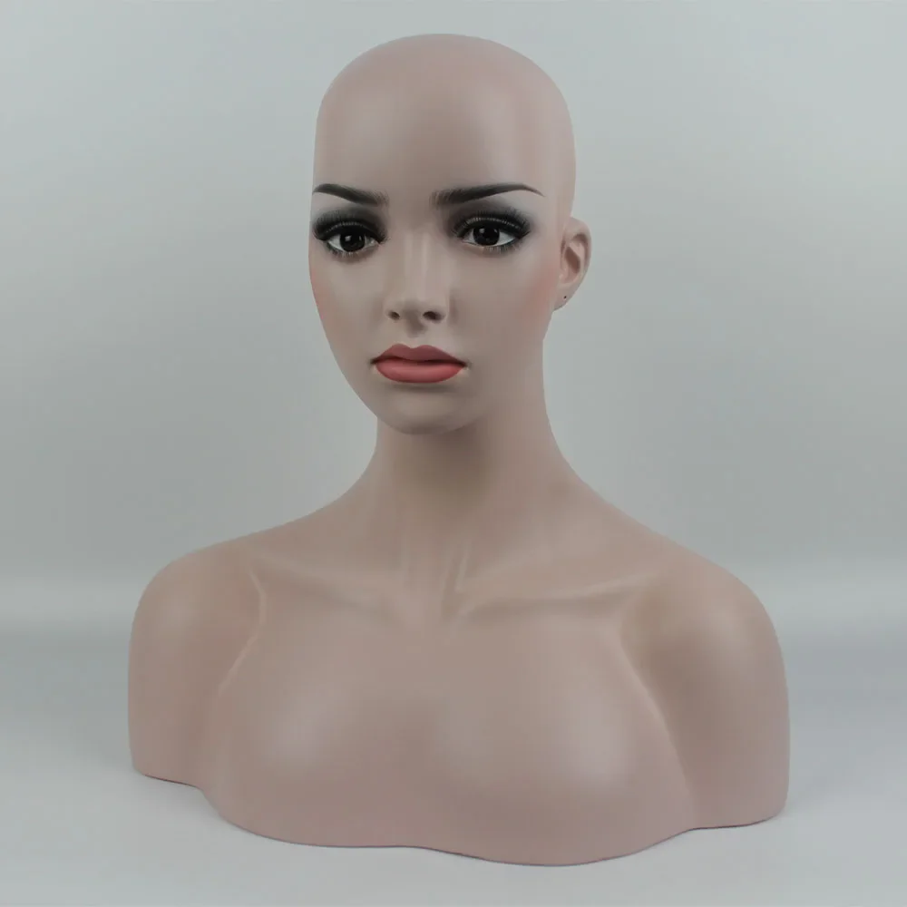 

Plus Size Fiberglass Realistic Female Mannequin Dummy Head Bust with Shoulders for Wigs Hat Sunglass Jewelry Display