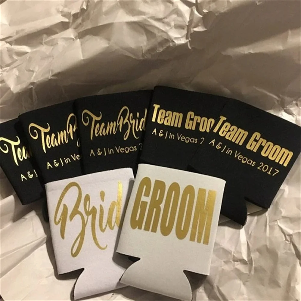 

Personalize Wedding Team Bride Groom Drink Coolers, Bridesmaid Groomsmen Proposal Gifts Bachelorette Bottle Beer Can Holders