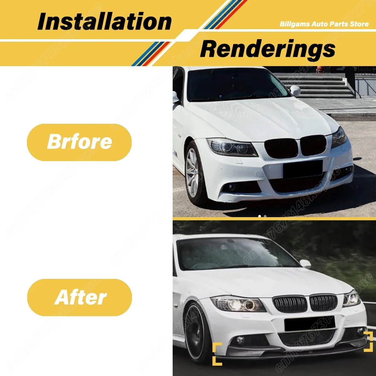 For Bmw 3 Series LCI M Sport 2009 2010 2011 2012 Automobile Front Bumper Spoiler Lip Splitter Body Decoration Modification Kit