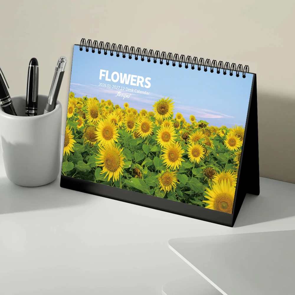 

1 шт. 2026-2027 Цветочный календарь, высокое разрешение, ежемесячный планировщик на 24 месяца, настольный календарь, идеальный подарок на день рождения, Рождество