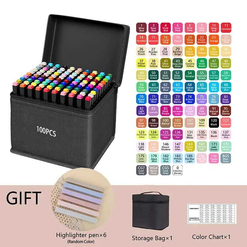 24-262 Kleuren Alcohol-Based Tekenenstiften Dubbele Punt Permanente Art Sketch Markers voor Illustratie Schoolbenodigdheden