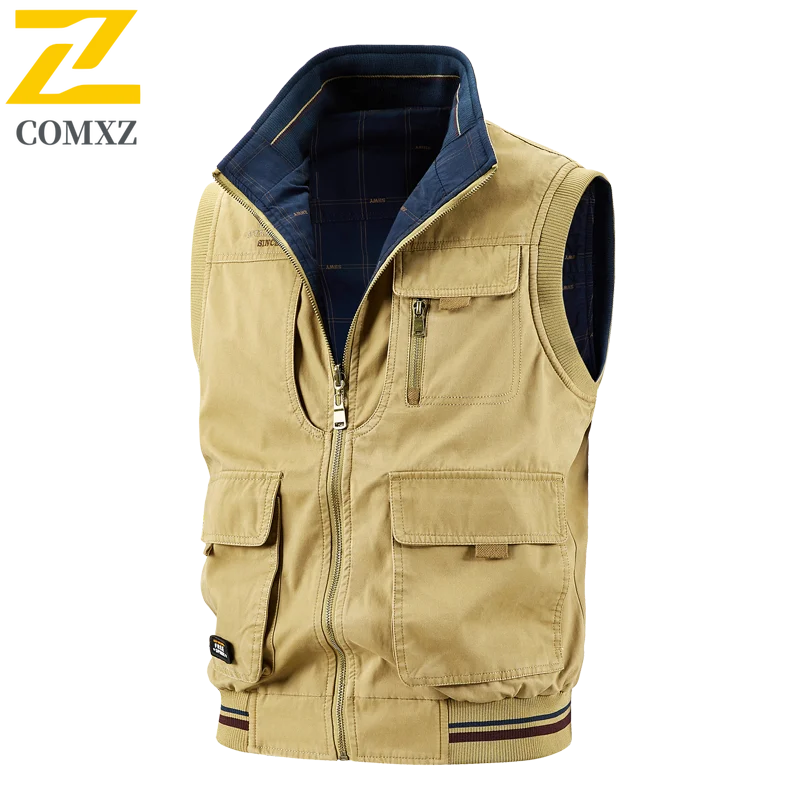 

2025 мужской жилет, хлопковый модный универсальный двусторонний жилет, удобное дышащее пальто без рукавов, жилет для рыбалки и пешего туризма