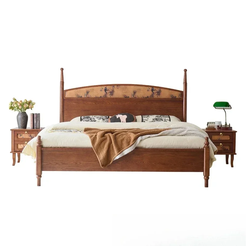 

French style, retro, solid wood bed 1.8 meters double bed, master bedroom, ash wood, bed