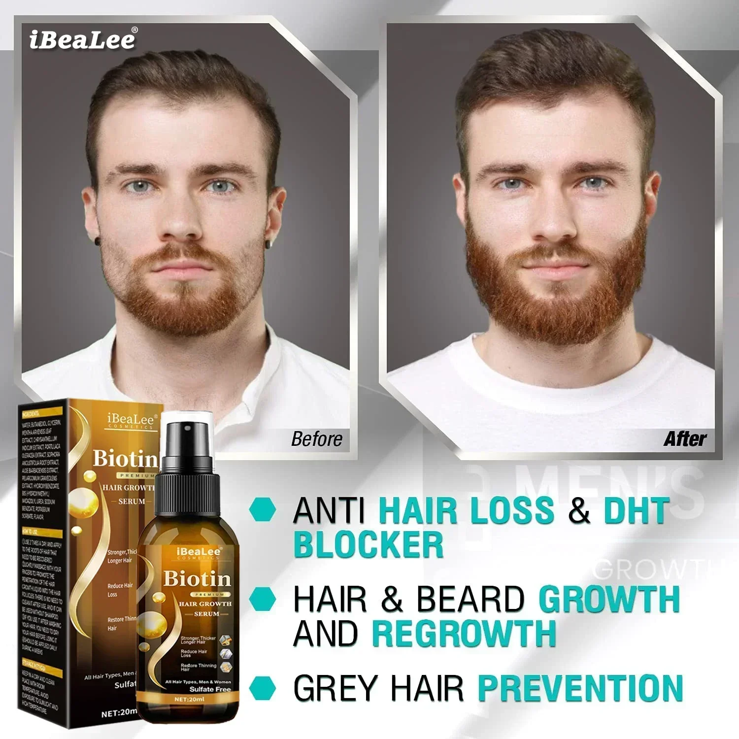 iBeaLee Hair Growth Products Biotin Anti Hair Loss Spray Scalp Treatment Fast Growing Hair Care Essential Oils For Men Women