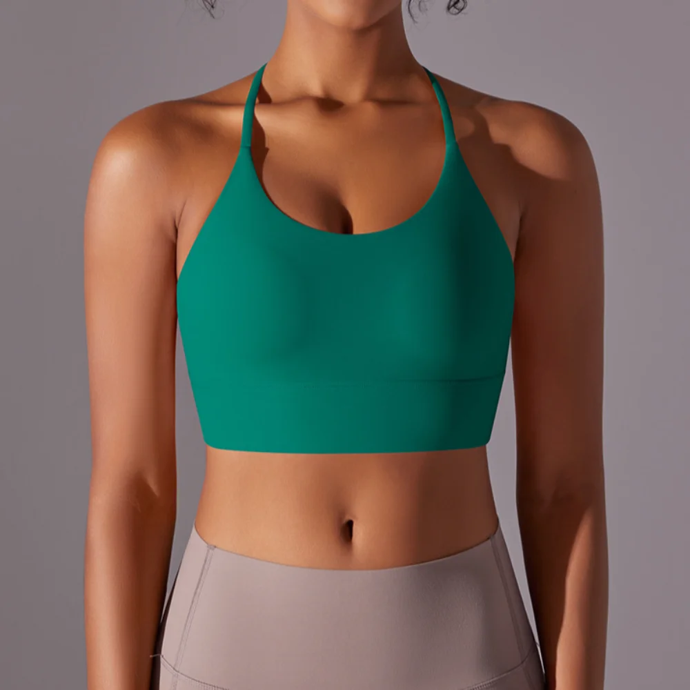 New Yoga Bra Women's Padded Longline Sports Bra Y Back Open Back High Stretch Workout Tops Gym Tank Push Up Running Fitness Top