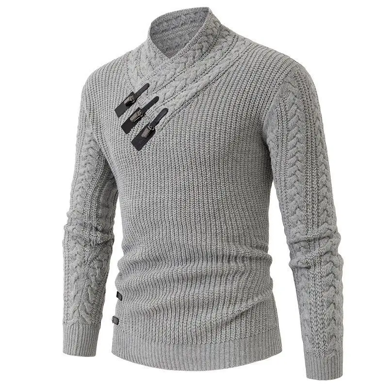 Slim Fit Long Sve f Herrenpullover mit hohem Kragen, gestrickt, Winter Faion Urban Sle V-Ne Camere Sweater Faionable