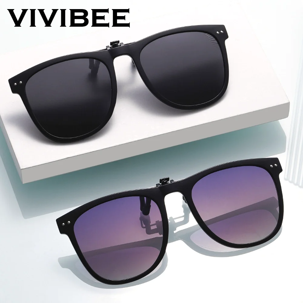 VIVIBEE Men Polarized Lens Flip Up Clip on Sunglasses Women Photochromic Oversized Driving Sun Glasses UV400 Gradient Clips