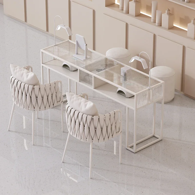 Cream wind manicure table and chair set Nail salon special table and chair combination Internet celebrity glass manicure table