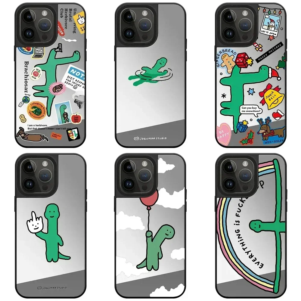 

Mirror Surface MagSafe Cartoon Dinosuar Engraved Letters Phone Case Cover for iPhone 11 12 13 14 15 Pro Max Case