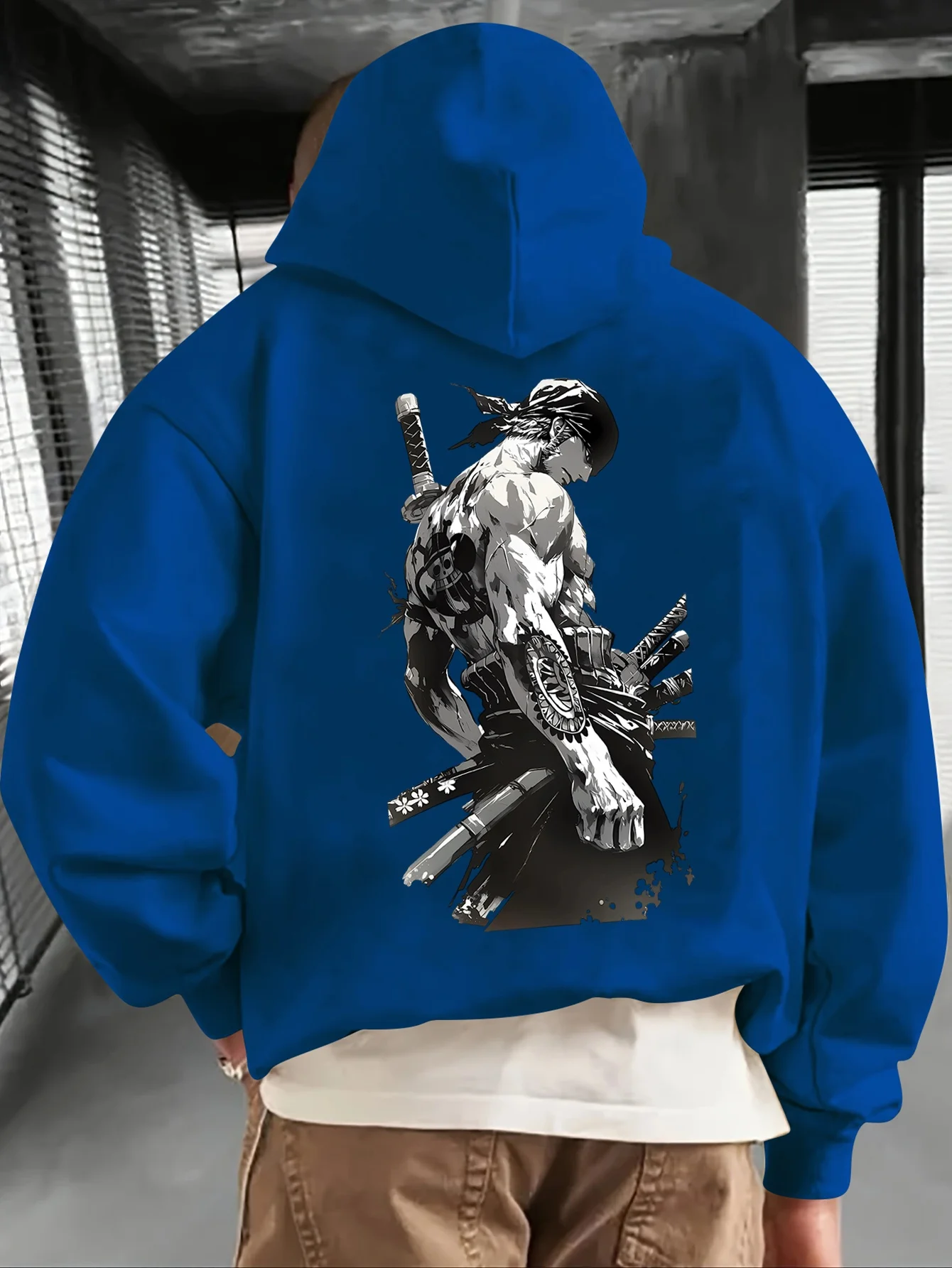 

Новинка осени и зимы 2025 года, мужская спортивная толстовка с капюшоном и рукавами-пуловером в стиле аниме «Самурай-воин» с принтом на спине