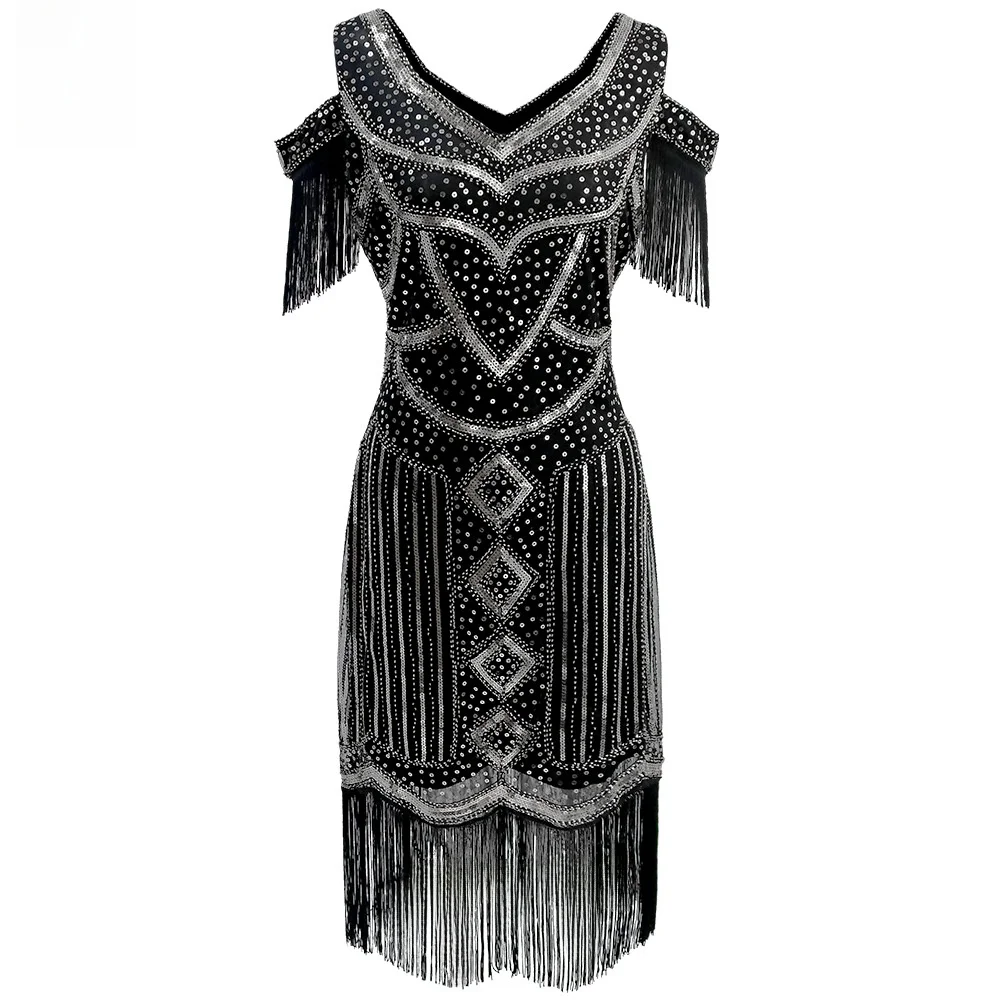 

2025 New Vintage loween Tassel Evening Gown Par Dr Sequin Embellied Stage Costume Women's Faion