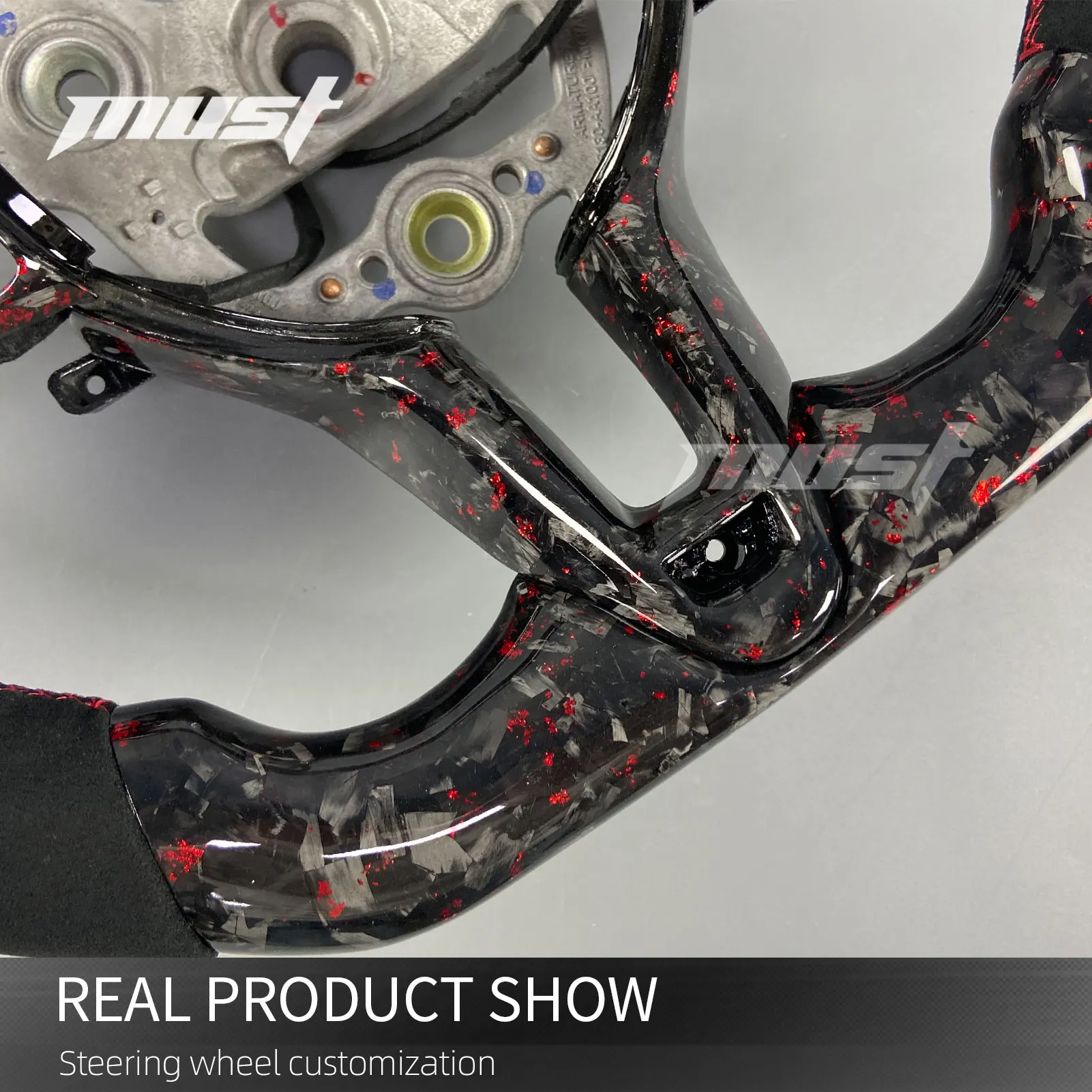 Custom Red Flake Forged Carbon Fiber Steering Wheel with Heating for Hyundai I30N I20N ElantraN N-line Car Interior Upgrade