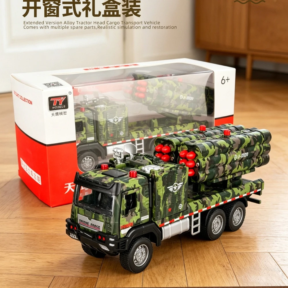 

1:32 Military Missile Rocket Launcher Trucks Model Toys Car Metal Diecast Sound Light Models Gifts