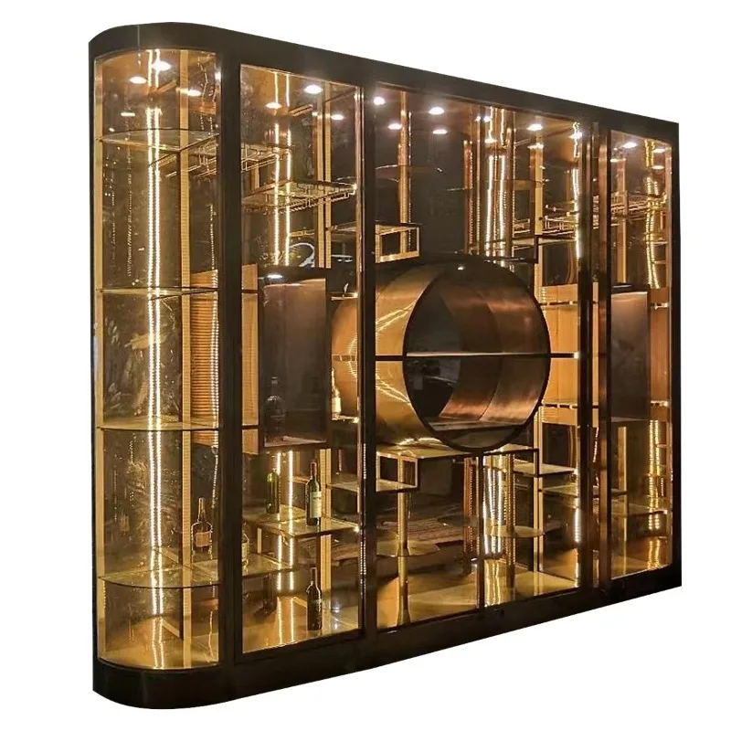 Light luxury wine cellar round glass red wine cabinet wine rack villa basement constant temperature and humidity stainless steel