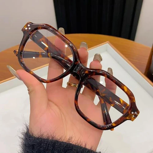 Imagen 2 del producto Gafas con estampado de leopardo y montura gruesa, gafas Vintage antiluz azul para ordenador, moda Retro, gafas planas informales con montura transparente para hombre