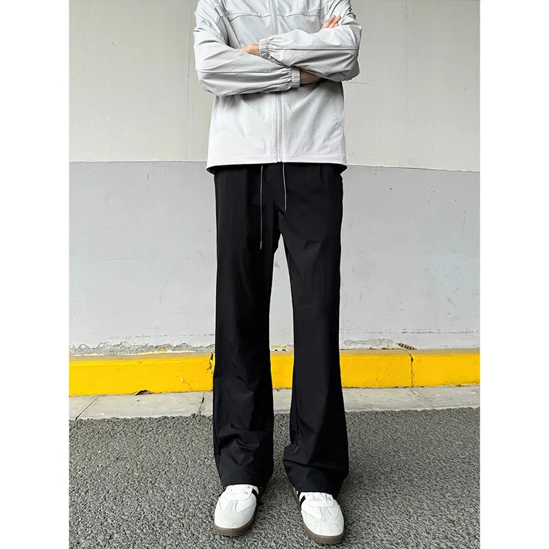 Summer Thin Pants Men Fashion Gray Black Casual Pants Men Streetwear Korean Loose Straight Ice Silk Pants Mens Trousers M-3XL