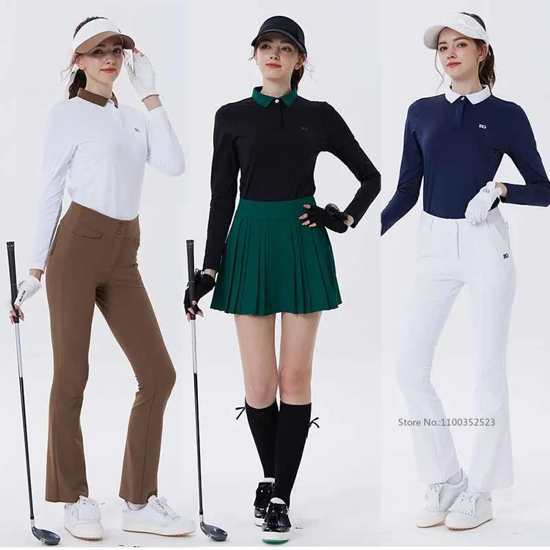 Blktee High-end Golf Tops Women Spring Autumn Long Sleeve Polo Shirt Button Lapel Leisure Sports T-Shirts Outdoor Golf Apparel