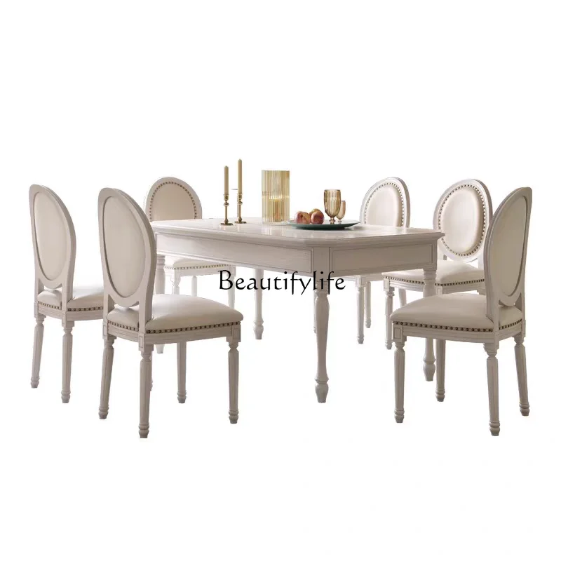 

American light luxury solid wood dining table and chair combination rectangular small apartment simple home