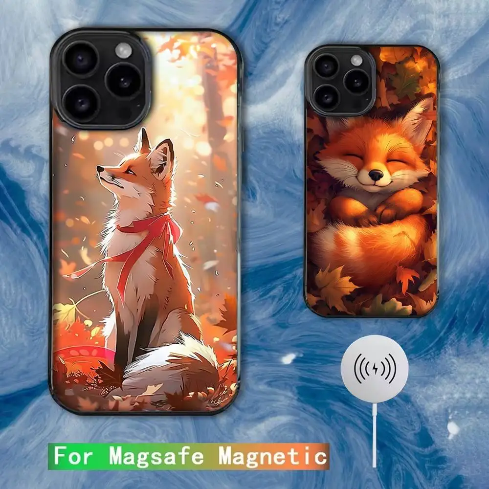 

Чехол для телефона Cute Animal Fox для iPhone 17,16,15,14,13,12,11, Pro, Max, Plus, Mini, SE4, E с магнитной беспроводной зарядкой Magsafe