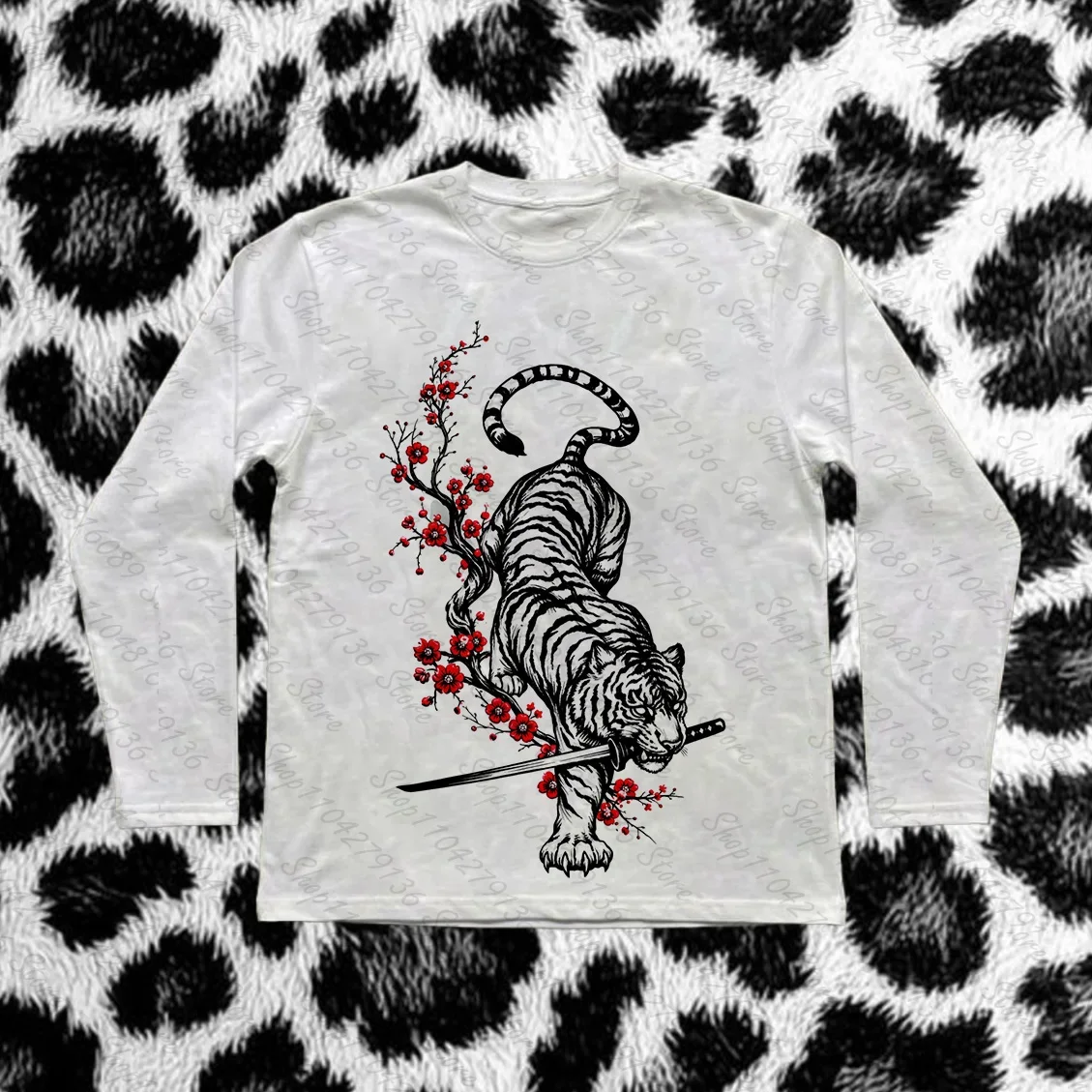 Y2K Women's Funny, Horror, and Fun Tiger Pattern Printed Long Sleeve Funny Daily Versatile T-shirt