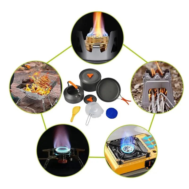

【BIG-SALE】Outdoor Aluminum Camping Cookware Mess Kit, Folding Camping Teapot and Pan for Camping, Backpacking, Picnic Orange