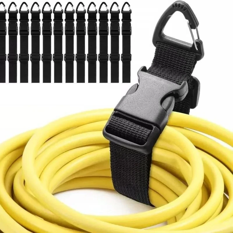 45cm Black Adjustable Extension Cord Organizer with 3-Axis Buckle - Heavy-Duty Storage Strap for Workshop & Garage Organization