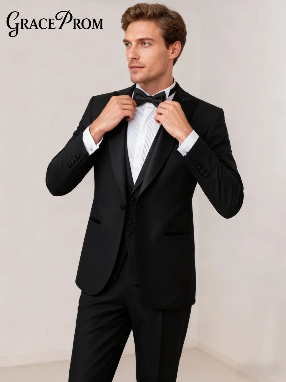 

Элегантный мужской костюм из 3 предметов, куртка, жилет, брюки, черный мужской костюм с шалью и лацканами, классический приталенный смокинг для жениха, банкетный костюм, церемония