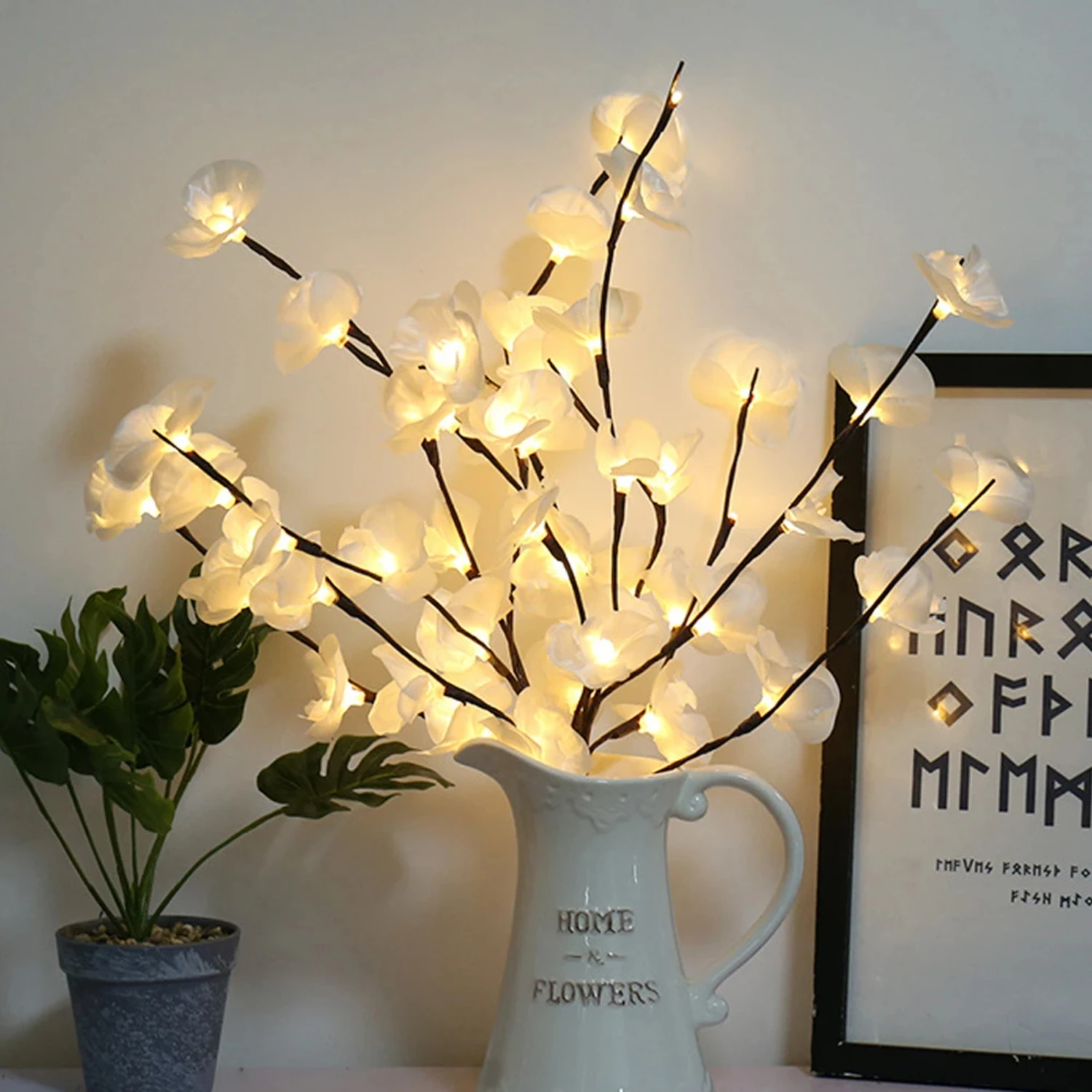 Simulado orquídea flor ramo luz tira vaso enchimento 20 leds luz da corda natal luz de fadas decoração iluminação