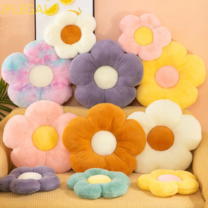 Flower Shaped Plush Cushion Fluffy Faux Rabbit Fur Seat Pad Chair Cushion Decorative Throw Pillow for Bedroom Sofa Bay Window